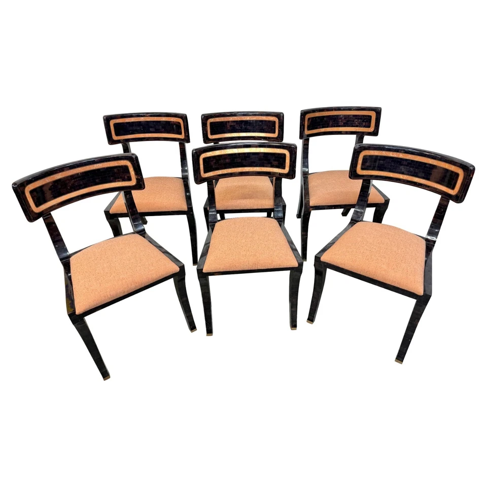 Sillas de comedor vintage con teselado Horn Klismos - Juego de 6 Foto 1 de 4