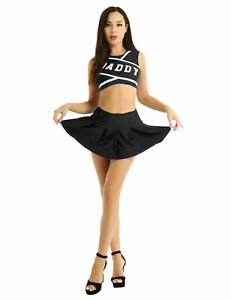 Womens Girl Cheerleader Fancy Dress Crop Top+Mini Pleated Skirts Cosplay Costume