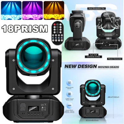 150W 18Prism LED Moving Head Light RGBW Gobo Beam Stage Lighting DJ Disco DMX512 - Image 1 of 4