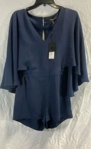 NWT BCBGMAXAZRIA Womens Blue Button Flared Sleeve One-Piece Romper Size Small - Picture 1 of 5