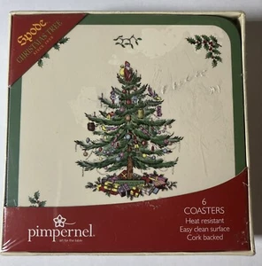 Posavasos para árbol de Navidad Pimpernel Spode-Resistente al calor-Respaldo de corcho-Juego de 6-Nuevo - Imagen 1 de 8