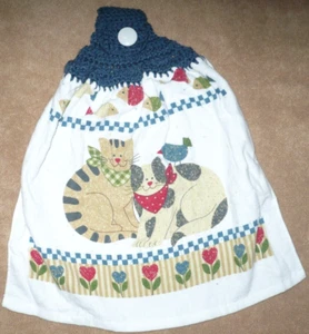 1 Crochet Top Hanging Kitchen Towel Cats Bird Fish, Single windsor blue yarn - Picture 1 of 1