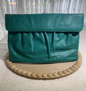 Vintage Slim Teal (Green Blue) Leather Clutch - Picture 1 of 4