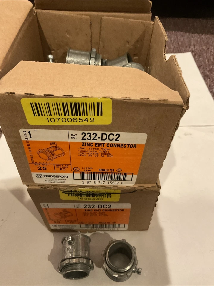 BRIDGEPORT 232-DC2 1" ZINC EMT CONNECTORS Box Qty. 25