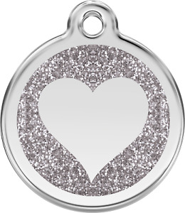 Glitter Heart | Silver | ID Tag - Free Shipping & Engraving// Name Cat Dog