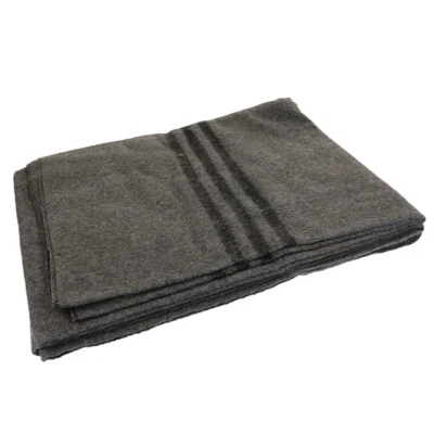 Authentic Rothco Grey Military-Style Heavyweight Wool Blanket with Stripes  - Image 1 of 4