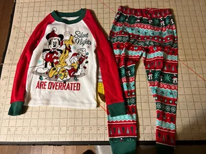 Disney Kids PJ Set NWT Silent night is overrated long sleeve Christmas Size 4 - Picture 1 of 9
