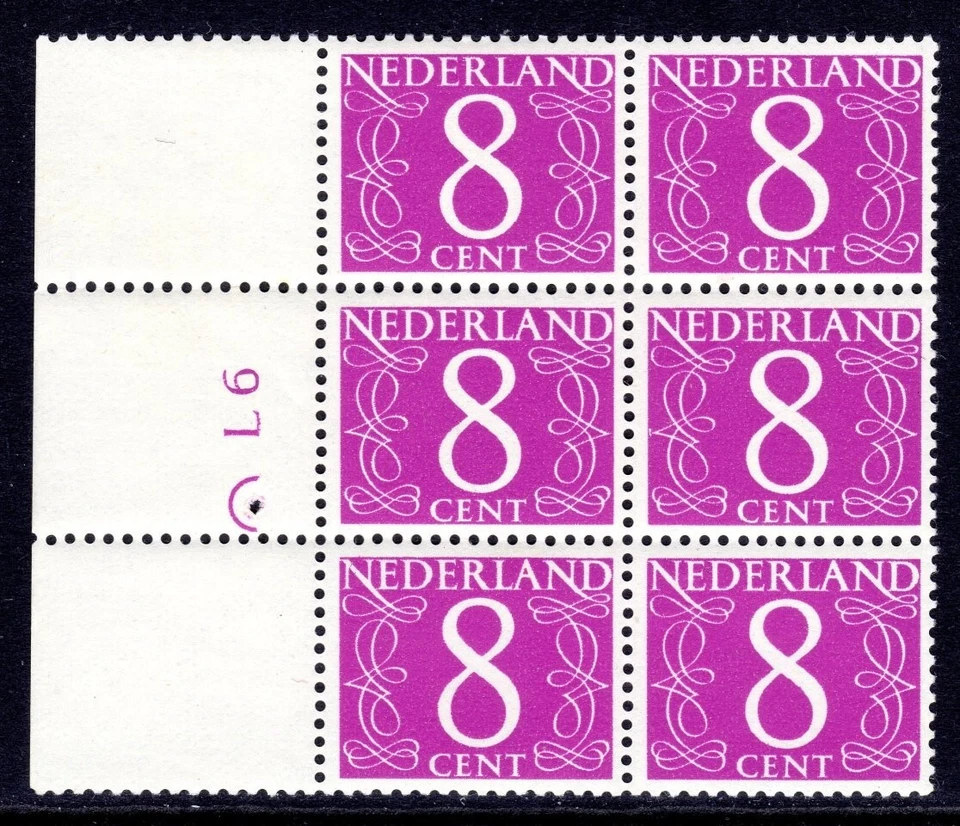 Holanda Scott # 406 VF MNH 1962 8 centavos brilhante lilás margem bloco de 6 - Imagem 1 de 1