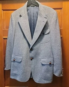 Vintage THE AMERICAN WAY WOOL blazer TWEED L BLUE SALT AND PEPPER jacket - Picture 1 of 6