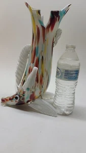 Kunstglas große Fisch Skulptur Vase gesprenkelt Murano Italien Stil Design. - Bild 1 von 11