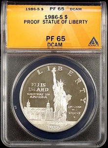 1986 S Proof Statue of Liberty Silver Dollar, ANACS PF 65 DCAM! NO RESERVE! - Picture 1 of 4