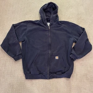 Vintage Carhartt Men’s XL Zip-Up Sweatshirt Hoodie Dark Blue - Picture 1 of 6