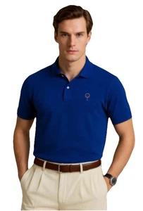 Mens Royal Blue Golf Polo Wine Glass Logo Luxury Performance Size M - Picture 1 of 7