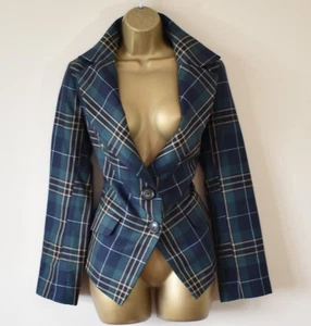 VIVIENNE WESTWOOD Tartan Virgin Wool Blazer UK 12 Green Check Tailored Jacket - Picture 1 of 6