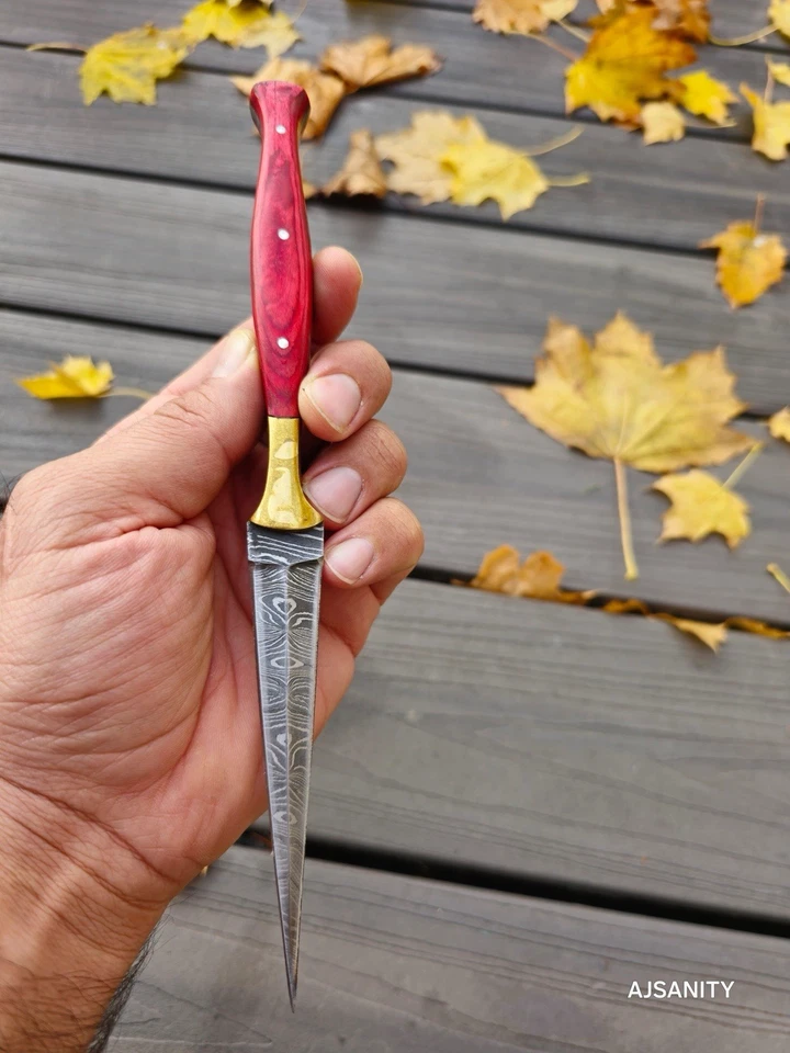 Faca de bota adaga personalizada Damasco dupla borda lâmina fixa ponta de agulha arremesso - Imagem 1 de 4