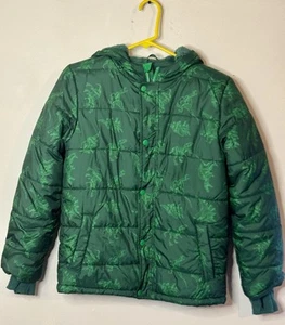 Cat and Jack Kid’s Green dinosaur puffer hoodie jacket size XL (14) School - Picture 1 of 4