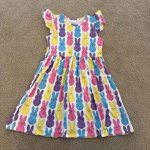 Girls Size 9–10 Easter Bunny Colorful Holiday Ruffle Sleeve Dress - Picture 1 of 4