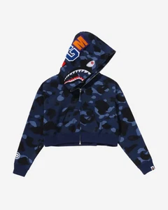 BAPE COLOR CAMO CRYSTAL STONE SHARK CROPPED FULL ZIP HOODIE L 001ZPL802010LNVY - Picture 1 of 4