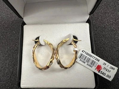 14K Tri-Color Gold 1" Hoop Earrings, 1.8 grams,  NIB - Image 1 of 4