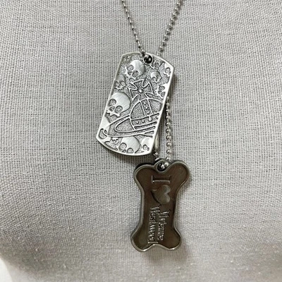 Vivienne Westwood Dock Tag Placa Collar Colgante 60cm Plata con Cordón Foto 1 de 4