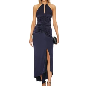 ASTR the Label Stella Kleid Damen Größe L Navy Satin Maxi Front Beinschlitz - Bild 1 von 20