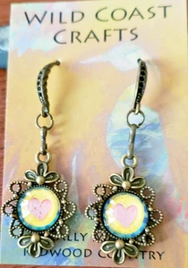 Bronze Heart Glass Pendant Earrings - Picture 1 of 1