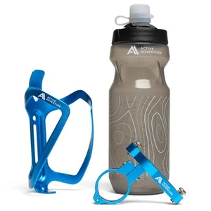 Bike Water Bottle Holder Combo - 20 Oz Squeeze Bottle & Bicycle Mount Cage Ra... - Picture 1 of 6