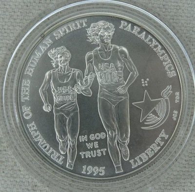 1995-D Blind Runner Paralympics Silver Dollar US Mint $1 Commemorative No Box - Image 1 of 2