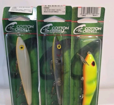 Lof of 3- Señuelo de superficie de agua superior de algodón Cordell 5" señuelo bajo 3/8 oz labial Crankbait  Foto 1 de 4