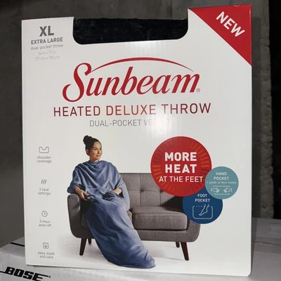 Sunbeam Electric Heated Cozy Toes Throw Blanket 50"X60" Gray~ New - Image 1 of 4