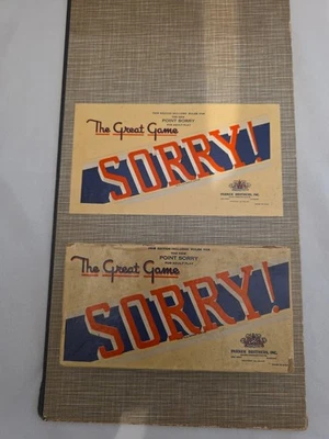 1939 Vintage SORRY Board Game Cards Wooden Pegs Family Fun Instructions Complete - Image 1 of 4