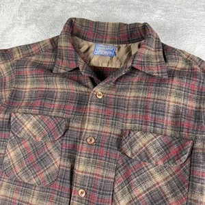 Vintage Pendleton Shirt Mens Large Loop Collar Board Wool Flannel Made USA 70s - Picture 1 of 11