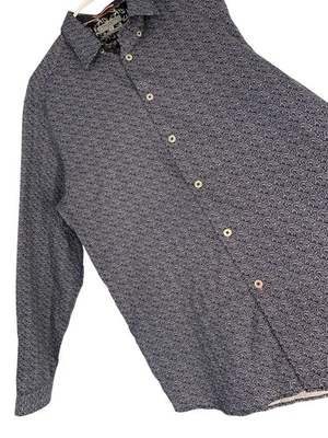 Camisa Ted Baker Para Hombres Azul Estampado Floral Algodón Abotonada Talla 6 2XL RO10549 Foto 1 de 4