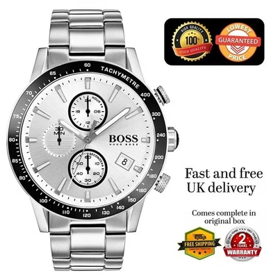 NEW HUGO BOSS 1513511 MEN'S STAINLESS STEEL SLIVER STRAP & SLIVER DIAL 45MM - Image 1 of 4