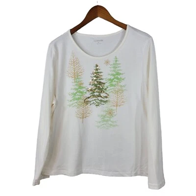 Camiseta Breckenridge Árbol de Navidad Manga Larga Talla Grande Tejida Top Lentejuelas Dorado Foto 1 de 4