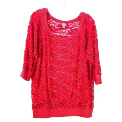 Blusa de encaje Vanity para mujer talla XL rosa floral transparente manga 3/4 cuello redondo Foto 1 de 4