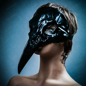 Black Halloween Raven Bird Nose Skull Masquerade Costume Full Face Party Mask - Picture 1 of 9