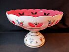Antique Moser White Case Overlay Cut to Cranberry Glass Compote Pedestal Bowl LG