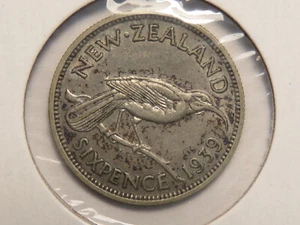 1939 New Zealand Sixpence, XF - Picture 1 of 2