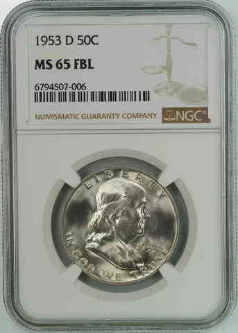 1953 D FRANKLIN HALF DOLLAR 50C NGC MS 65 FBL MINT UNC - FULL BELL LINES (006) Cover