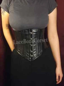 Genuine Sheep Leather Double Steel Boned Under bust Waist Trainer Corset - Picture 1 of 4
