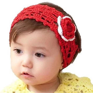 Girls Women Headband w/Flower Handmade Crochet Red - One Size Fits All - Picture 1 of 1