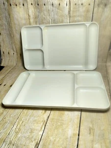 Vtg 2 Tupperware Beige Divided Trays #1535-4 Picnic Camping Lunch Dinner RV  - Picture 1 of 5