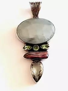 Large PREHNITE/PERIDOT/ RIVER PEARL/GREEN AMETHYST Sterling Silver PENDANT~ NEW - Picture 1 of 15