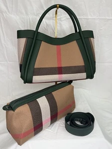 Women's High Quality Leather & Canvas Crossbody Bag Handbag with Matching Pouch - Picture 1 of 7