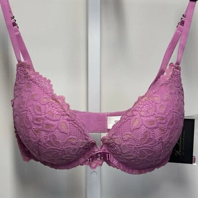 Frederick’s Of Hollywood Jessica Pink Lace Convertible Push Up Bra Size 32D - Image 1 of 4