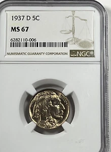 1937-D Buffalo Nickel : NGC MS67 - Picture 1 of 4