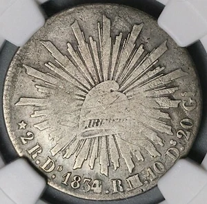 1834/2-Do NGC G 6 Mexico 2 Reales Durango Cap Rays Coin POP 1/3 (22102801C) - Picture 1 of 6