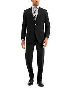 NAUTICA Suit Size 44R 38x32 Black Solid Modern Fit Bi-Stretch NWT $395 FLAW