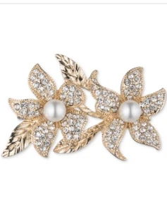 $28 Anne Klein Holiday Boxed Two Flower Gold Tone Pin S1p - Picture 1 of 12